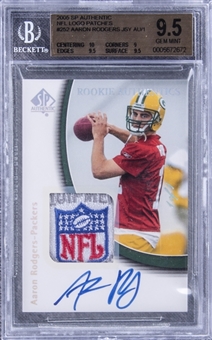 2005 SP Authentic "NFL Logo Patches" #252 Aaron Rodgers Signed Game Used Patch Rookie Card (#1/1) – BGS GEM MINT 9.5/BGS 10